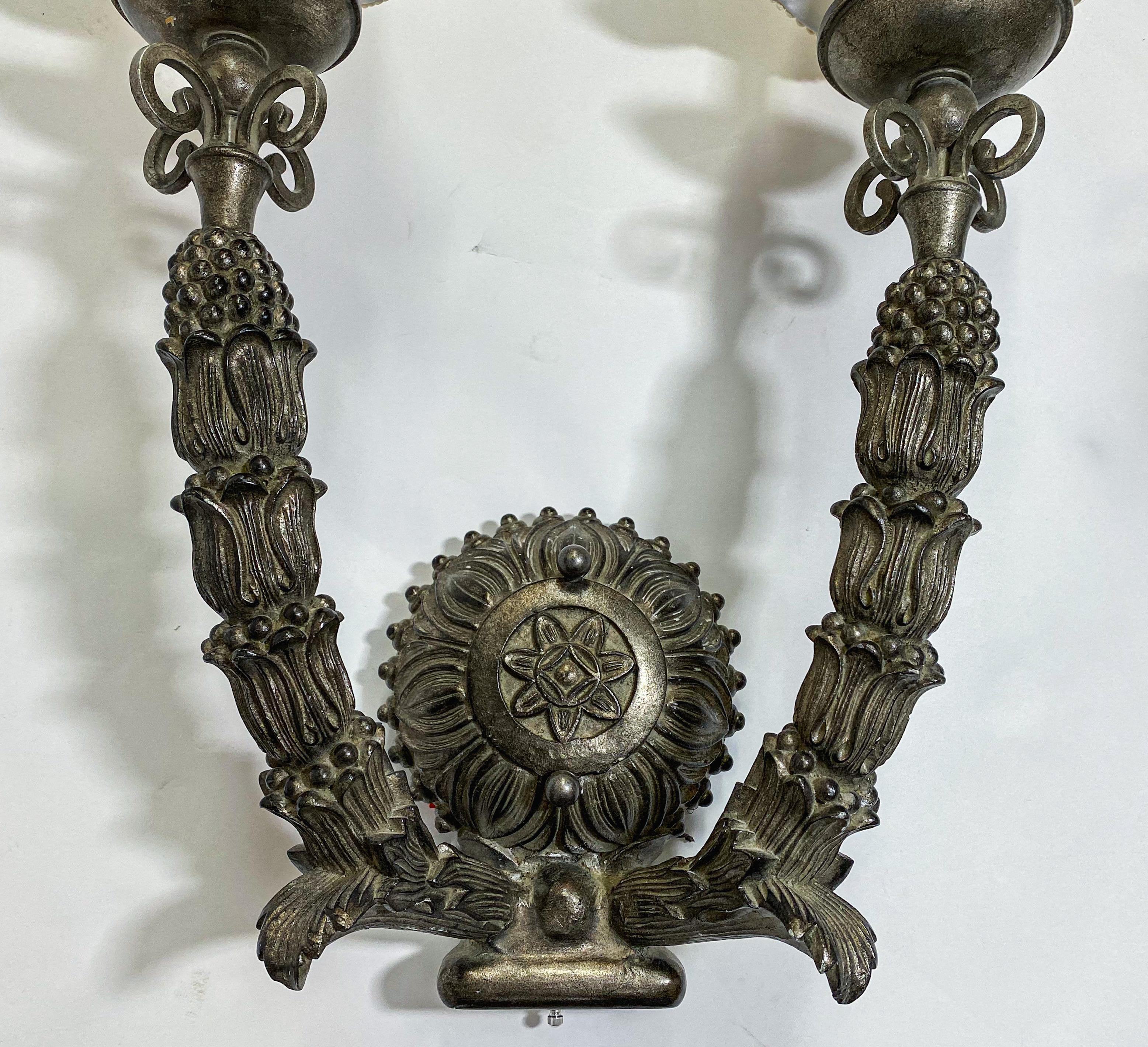 Large Neo Gothic Style Cast Iron Two Arms Wall Sconce In Good Condition For Sale In Plainview, NY