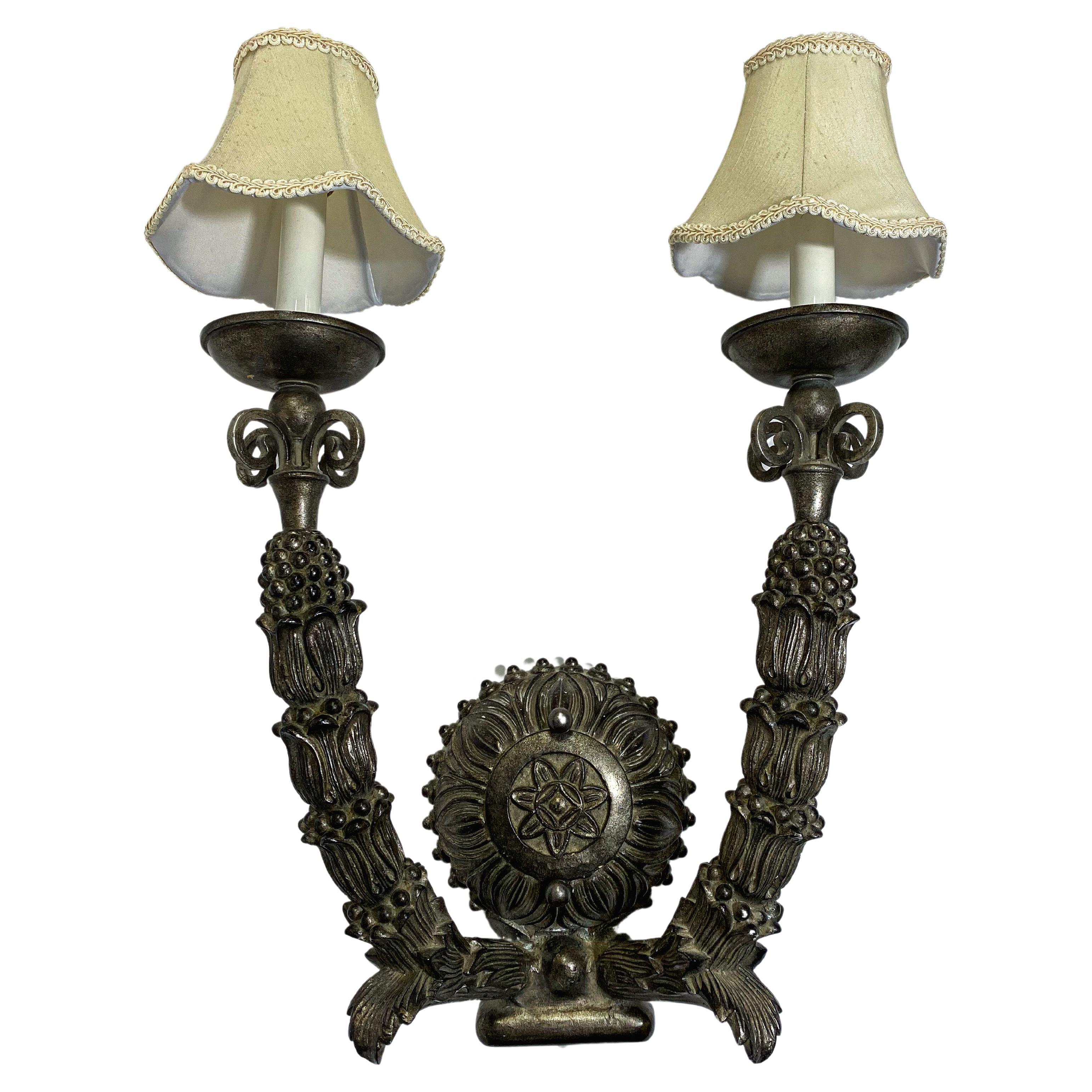Large Neo Gothic Style Cast Iron Two Arms Wall Sconce For Sale