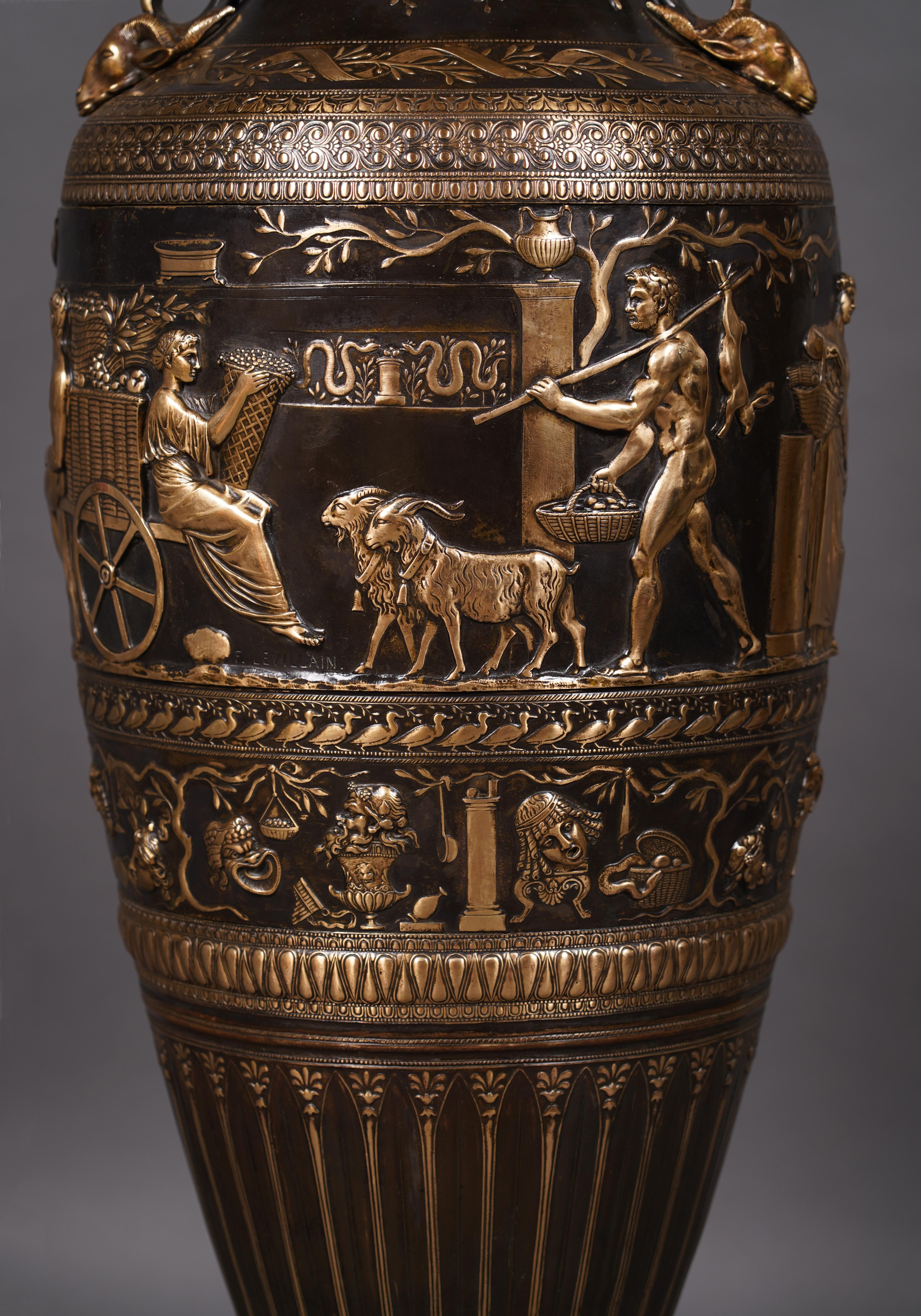 French Large Neo-Greek Vase by F. Levillain & F. Barbedienne, France, circa 1890 For Sale