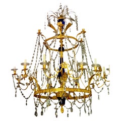 Large Neoclassic Chandelier in Ostankino Palace style, blue crystal , 18 lights 
