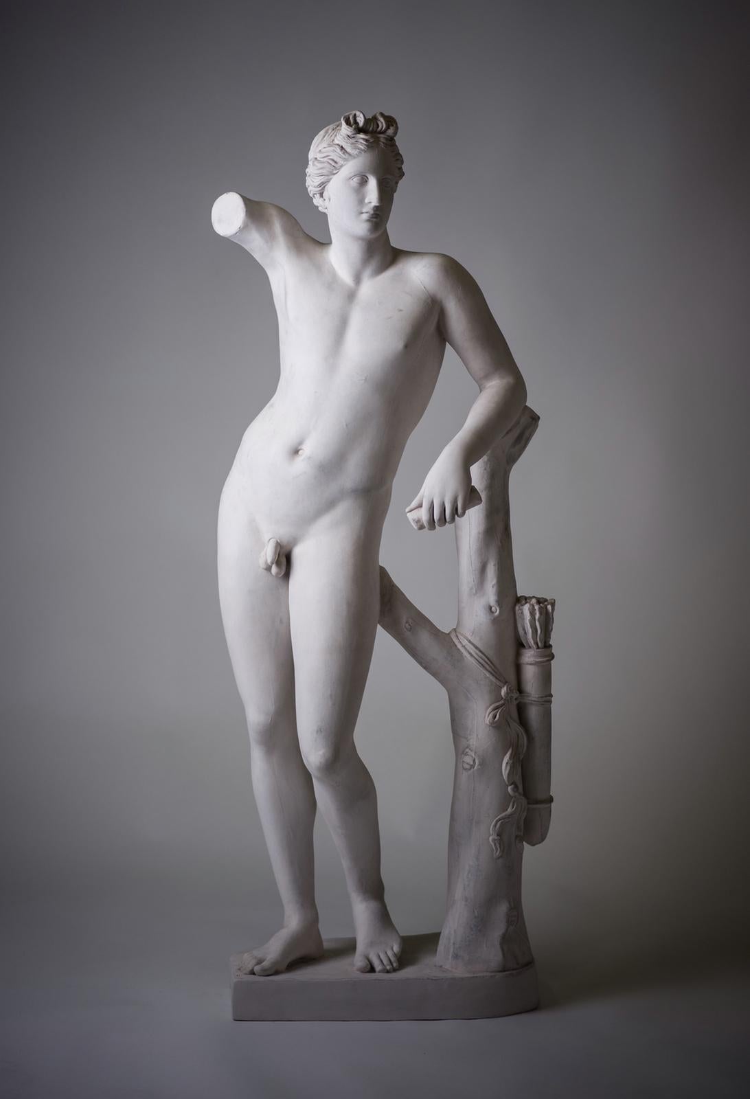 Beautiful old plaster statue, in neoclassical taste, representing young Apollo.
France, National Museums molding workshop, circa 1930.