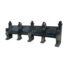 Large Neoclassical 1990s Spanish Handcarved Black Marble Bench w/ Winged Lions