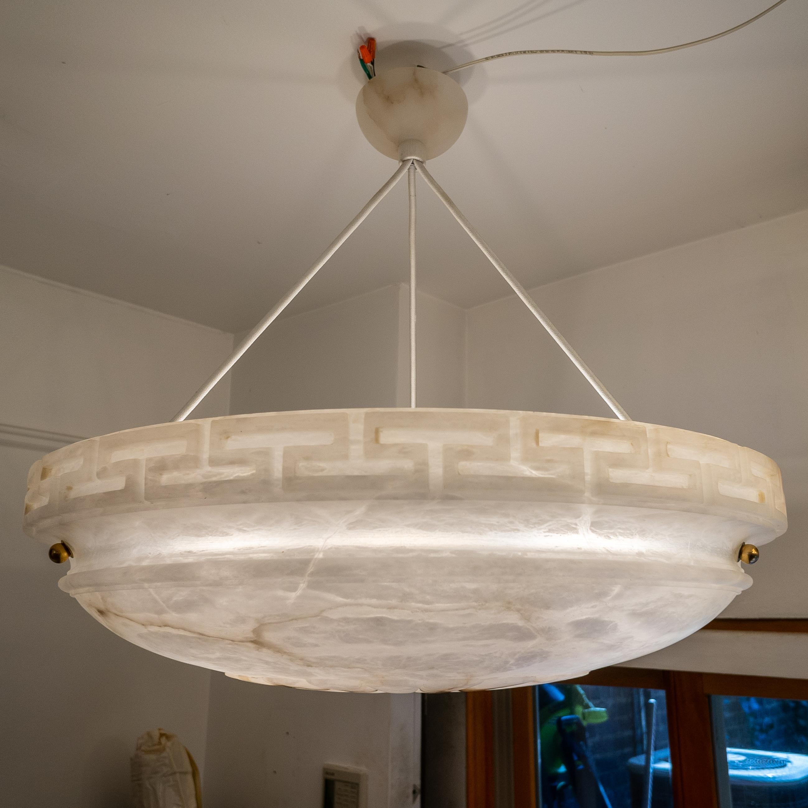 Large Neoclassical Alabaster Pendant For Sale 3
