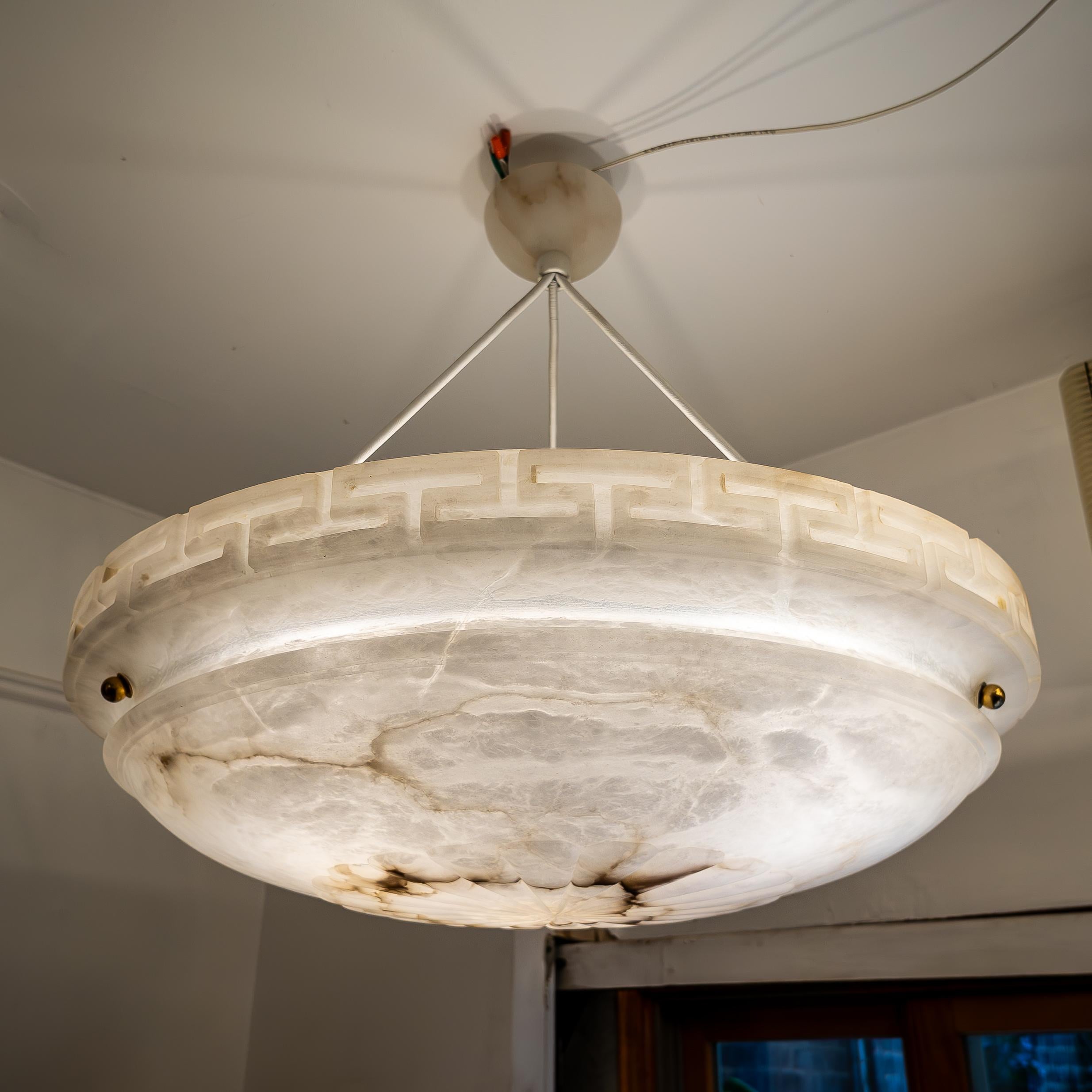 Neoclassical Revival Large Neoclassical Alabaster Pendant For Sale