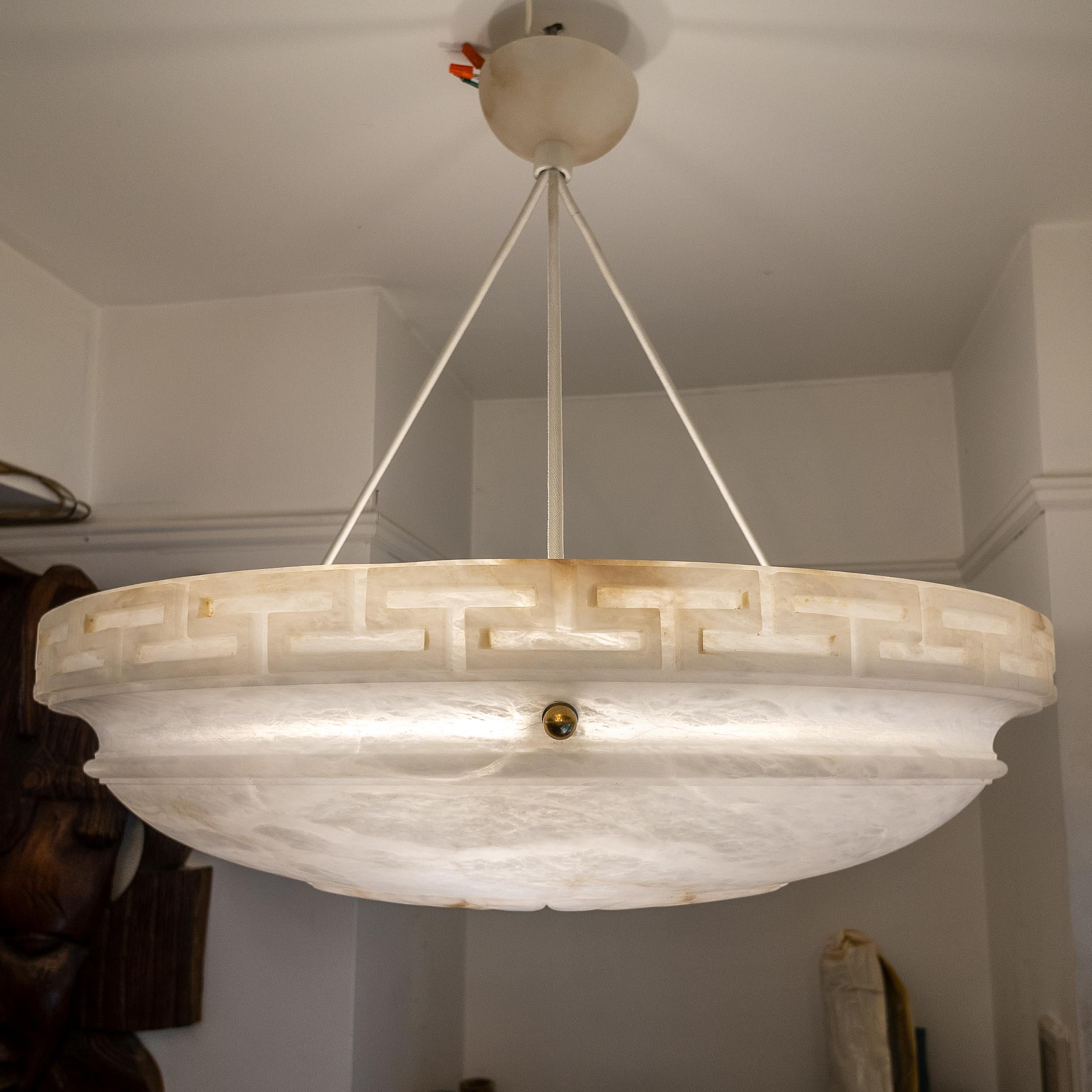 Large Neoclassical Alabaster Pendant For Sale 2