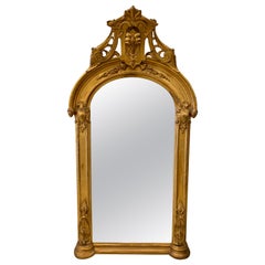 Large Neoclassical Antique Gilt Gold Giltwood Mantle or Wall Mirror