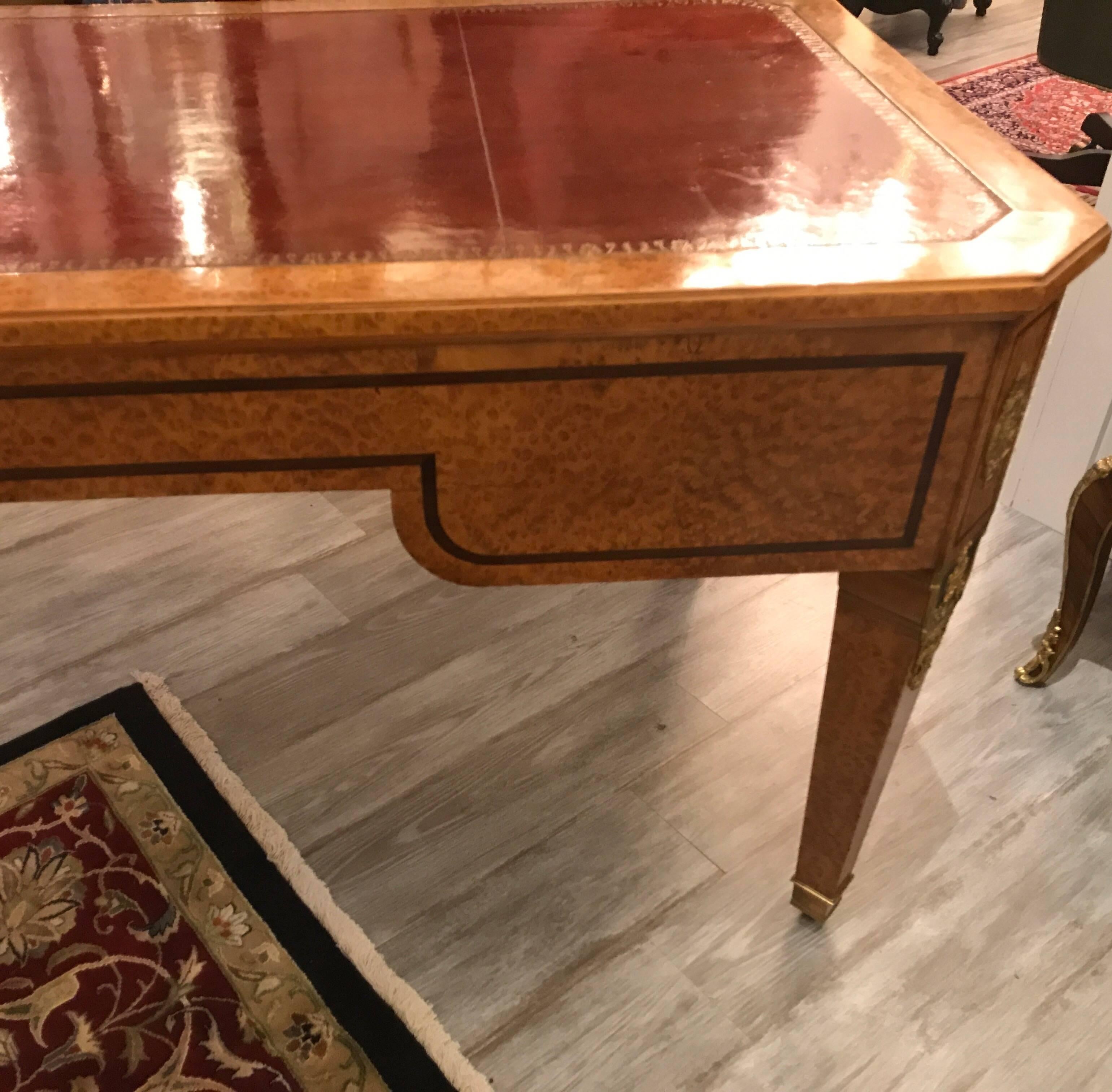 Large Neoclassical Bird's-Eye Maple Leather Top Desk 3