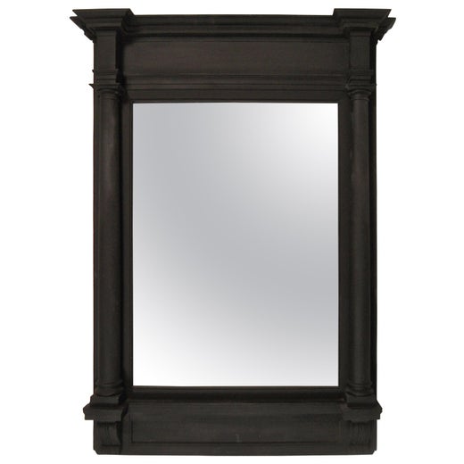 Large Neoclassical Black Painted Wood Frame With Mirror For Neoclassical Black Painted Wood Frame