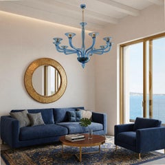 Large Neoclassical Blue Murano Glass Chandelier