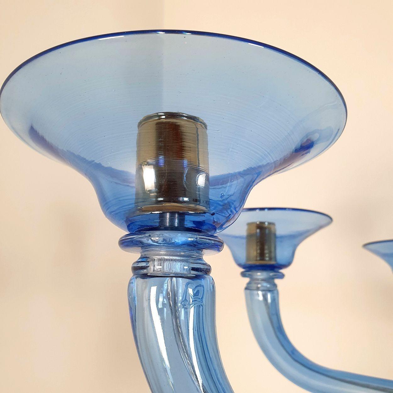 Gran araña de cristal de Murano azul moderna de mediados de siglo en venta 2