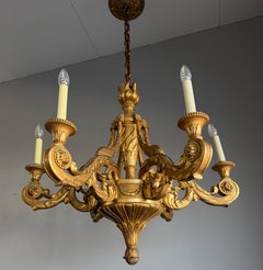 Large Neoclassical Carved Giltwood Chandelier, 6-Light, Italian, 34.5" Diameter