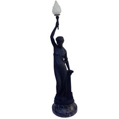 Large Neoclassical Cast Iron Figural Torchiere Lamp, France, Late 19th Century