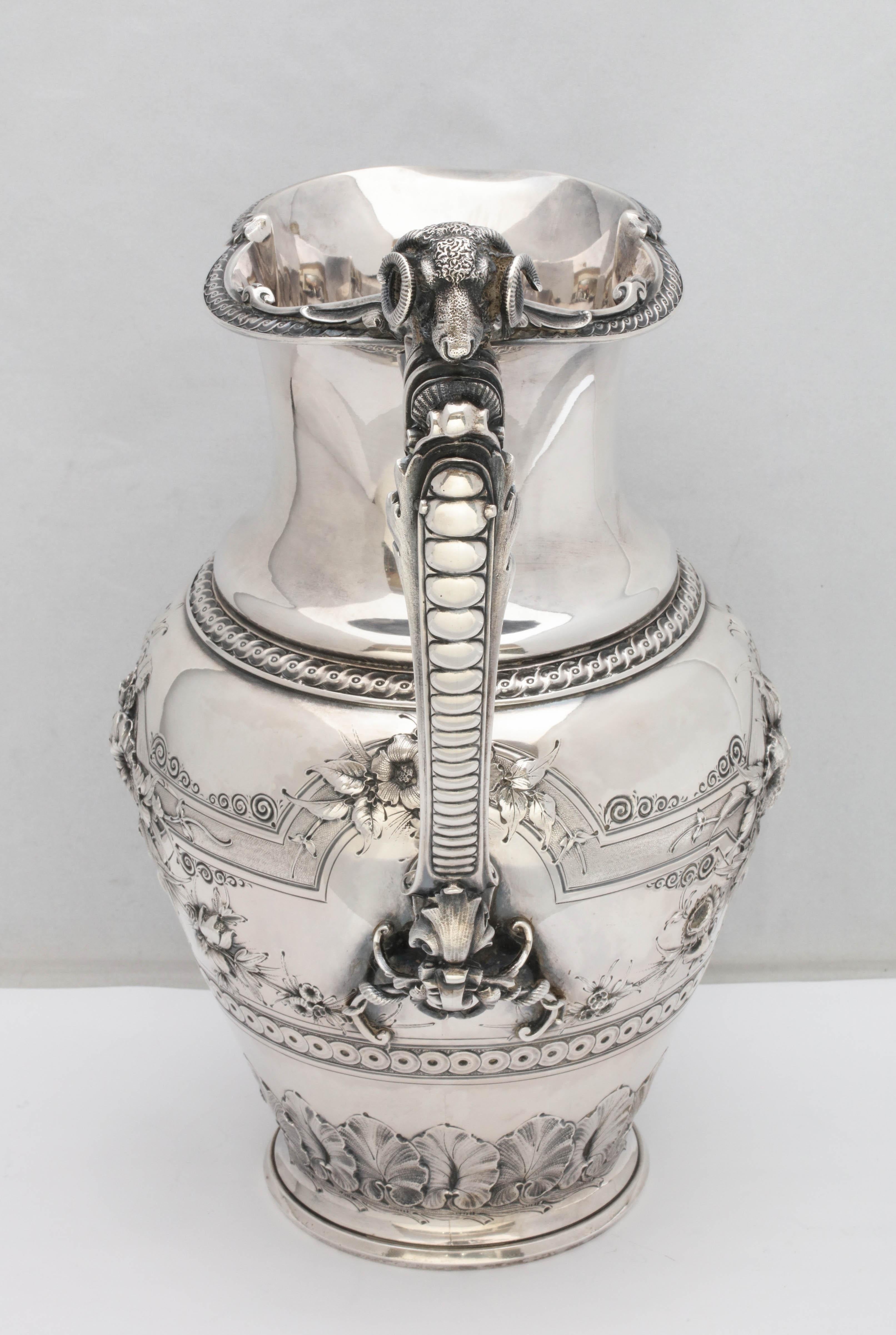 American Large Neoclassical Coin Silver Pitcher by Gorham
