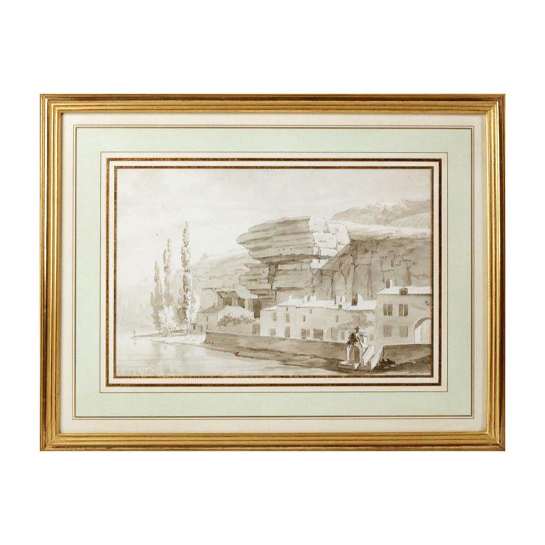 Large Neoclassical Drawing by Edouard Pingret, French School