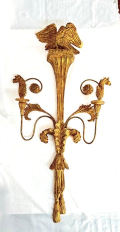 Large Neoclassical Gilt Wooden Eagle Sconce