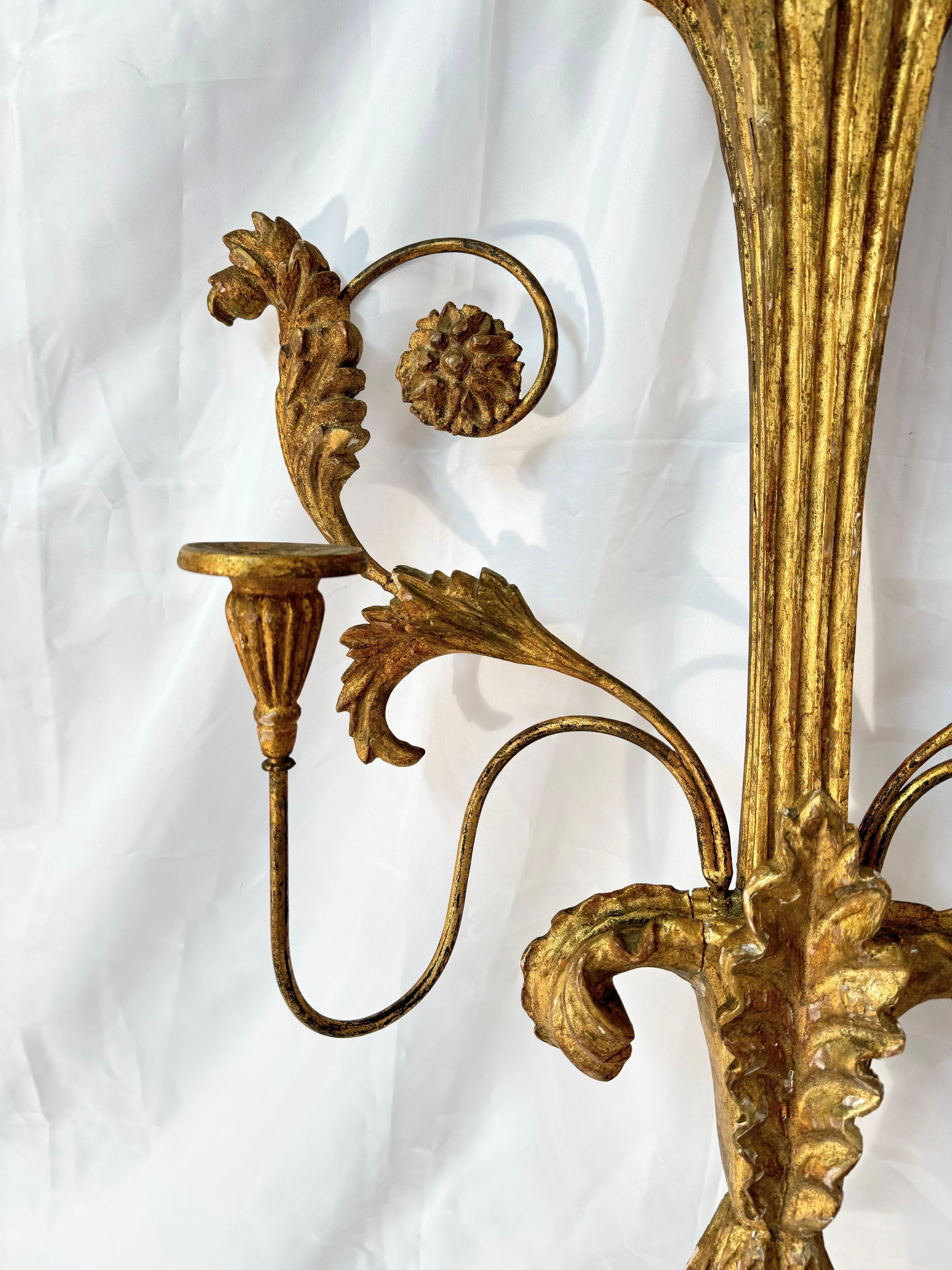 Metal Large Neoclassical Gilt Wooden Eagle Sconce For Sale