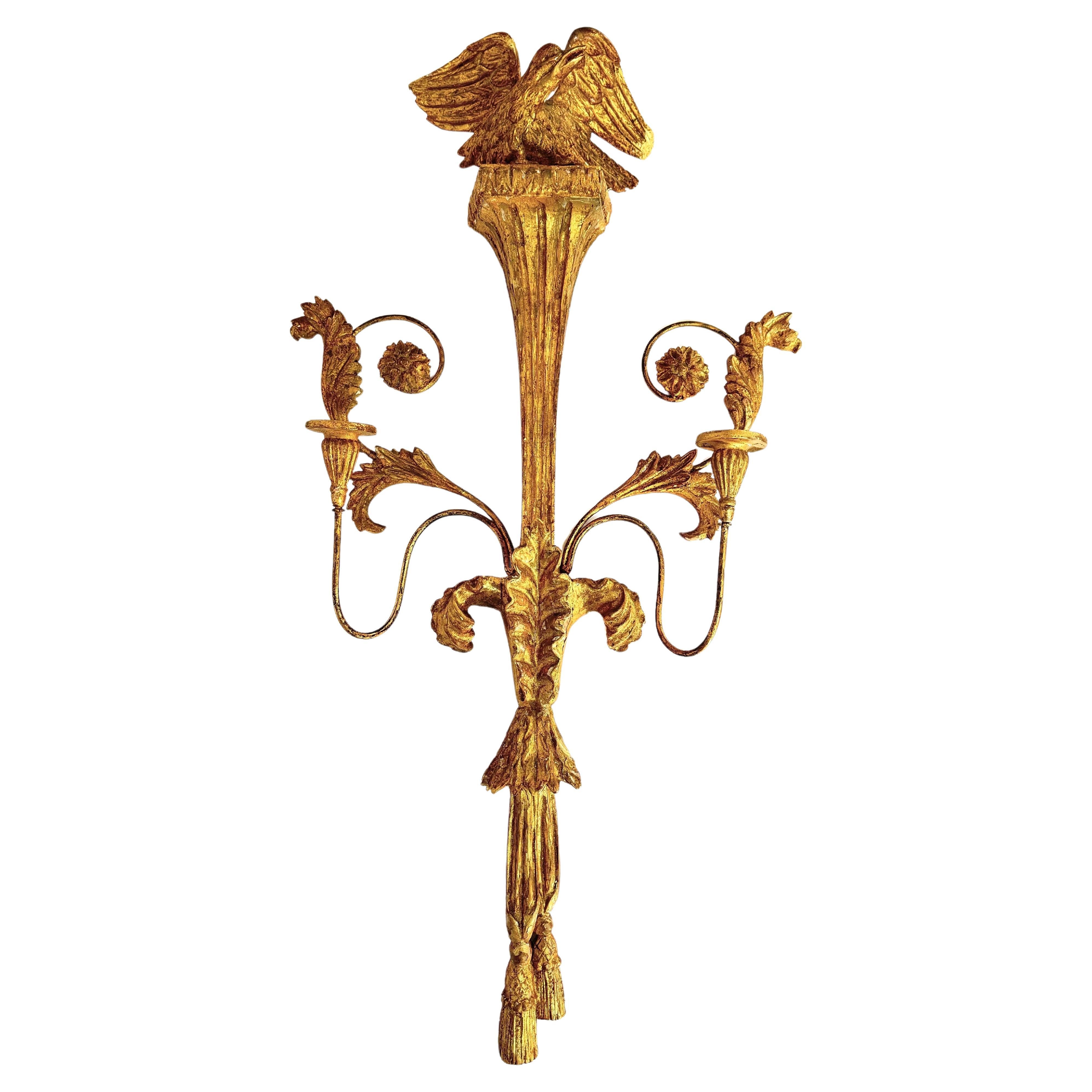 Large Neoclassical Gilt Wooden Eagle Sconce For Sale