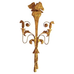 Large Neoclassical Gilt Wooden Eagle Sconce