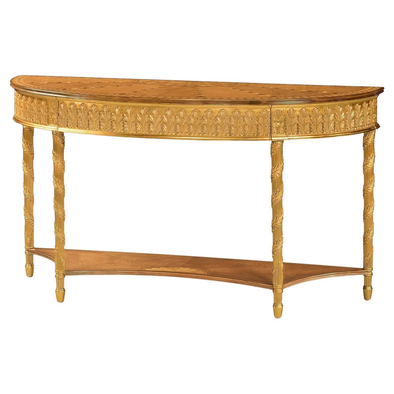 Large Neoclassical Giltwood Demi-Lune Console Table