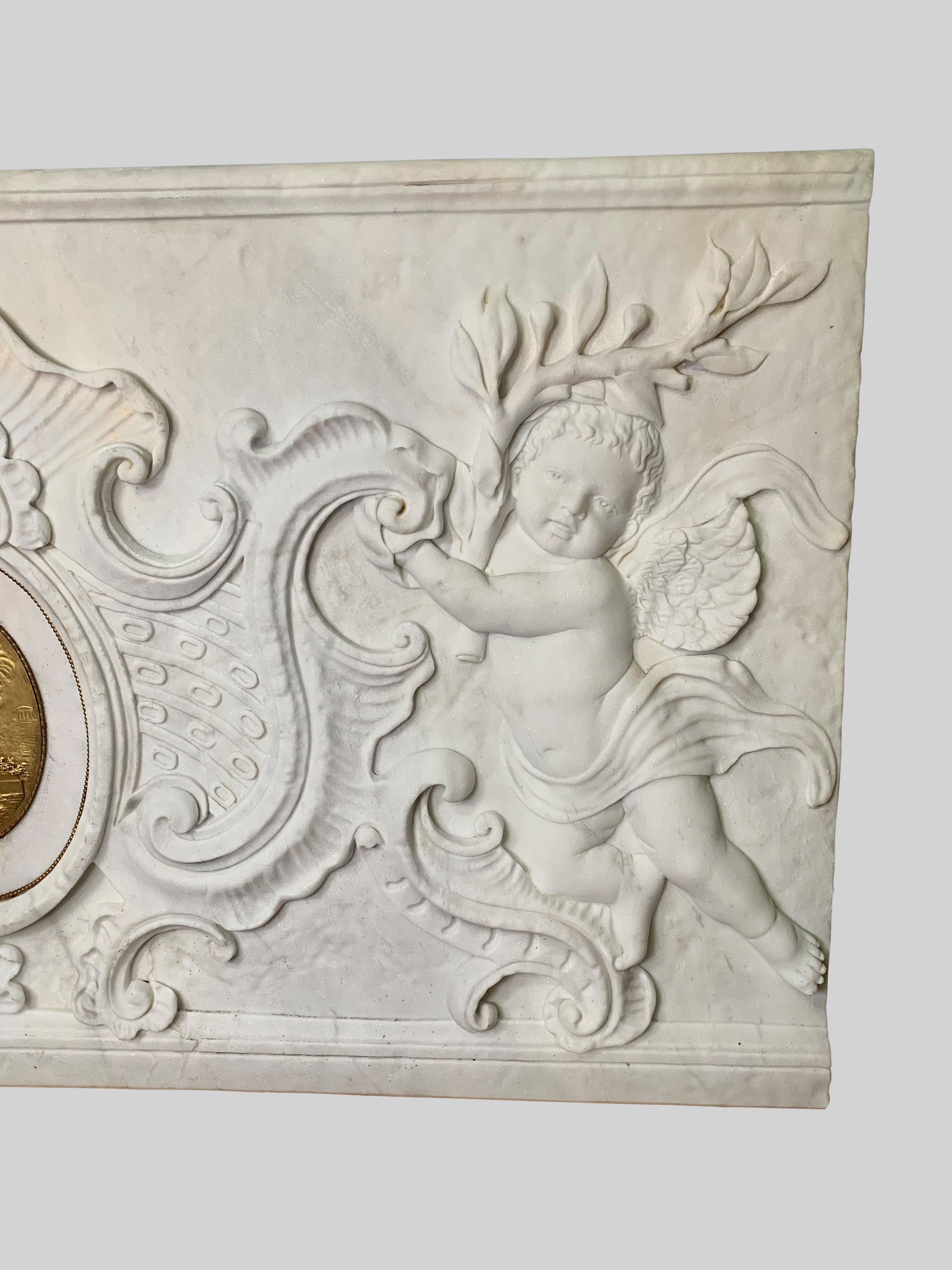 Hand-Carved Large Neoclassical Hand Carved White Marble Bas Relief / Plaque For Sale