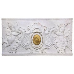 Large Neoclassical Hand Carved White Marble Bas Relief / Plaque