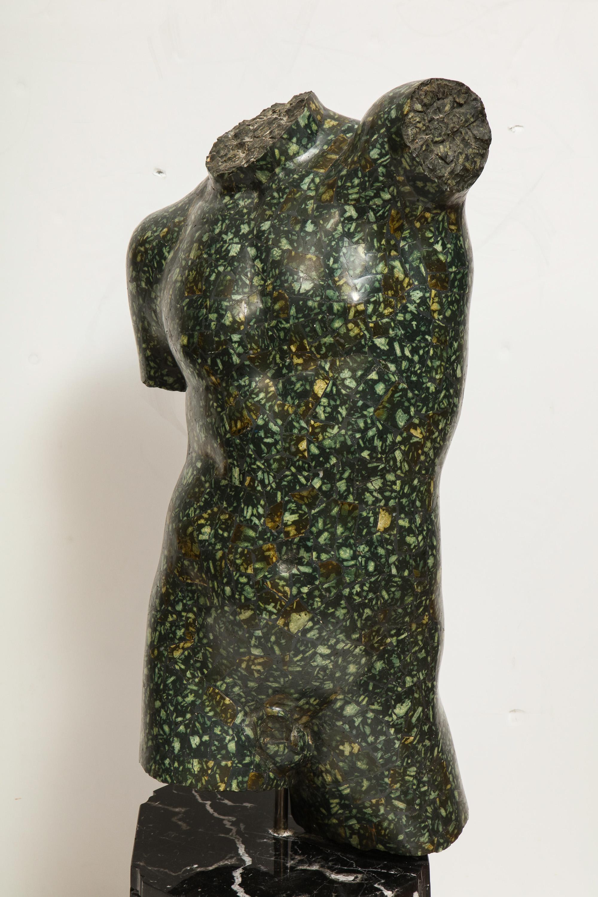 Classical Roman Large Neoclassical Italian Green Porphyry Veneered Male Torso, After the Antique