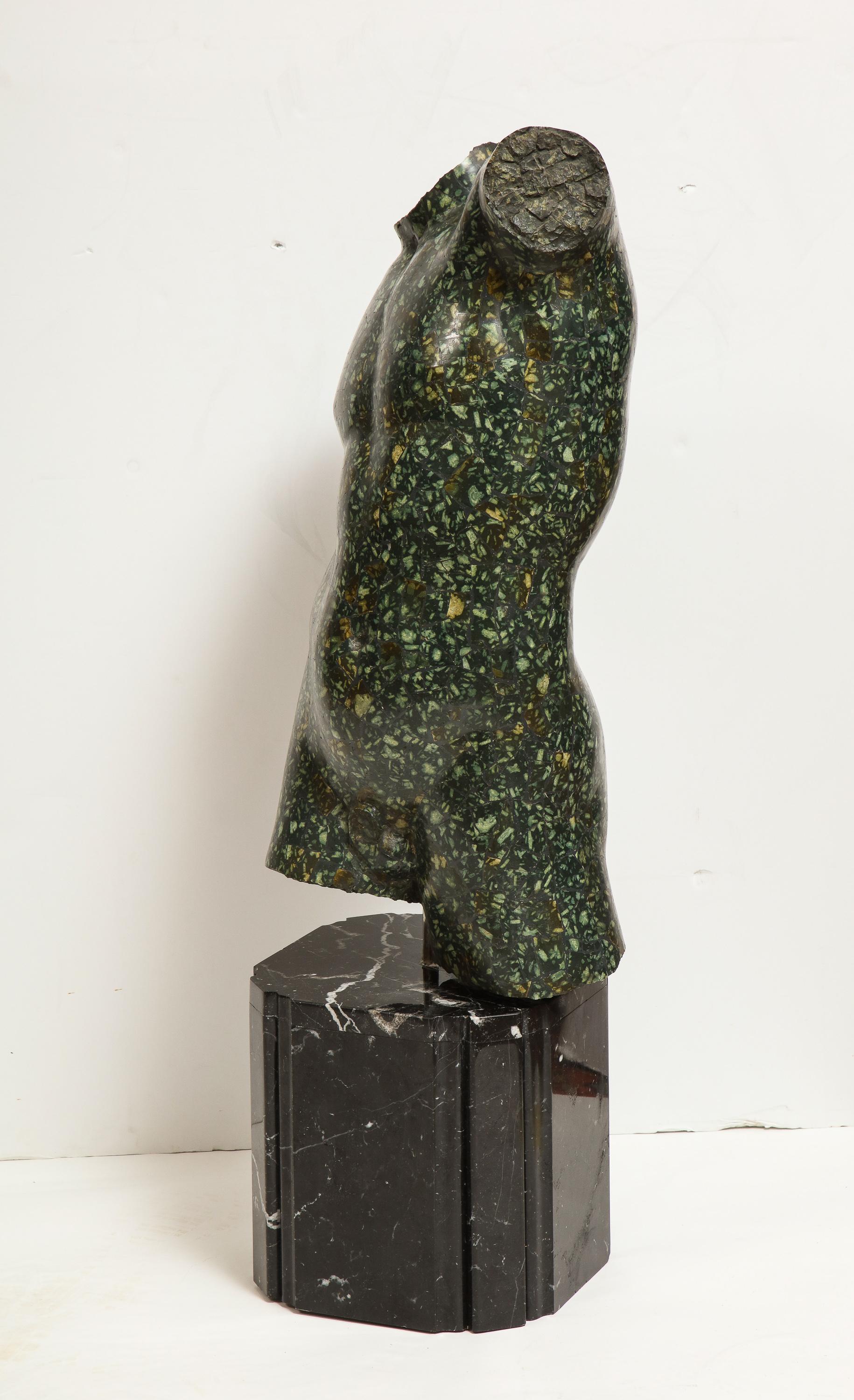 20th Century Large Neoclassical Italian Green Porphyry Veneered Male Torso, After the Antique