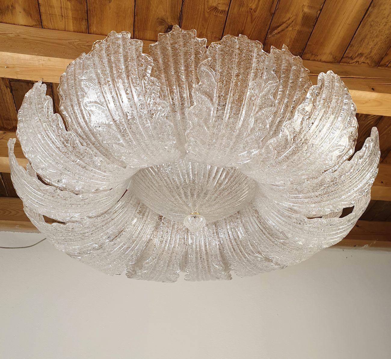 Mid-Century Modern Large Murano glass flush mount chandelier, Barovier style