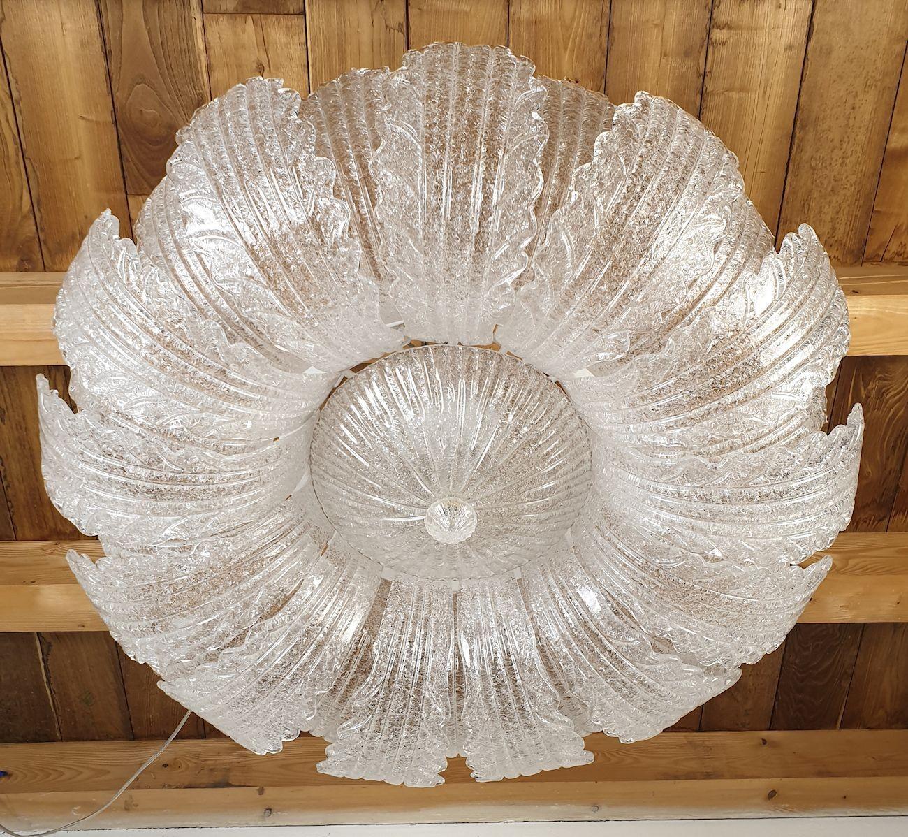 Italian Large Murano glass flush mount chandelier, Barovier style
