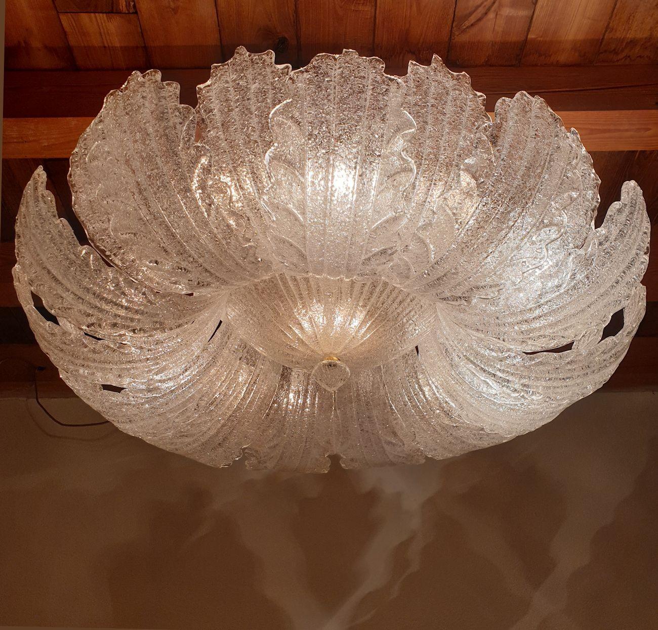 Late 20th Century Large Murano glass flush mount chandelier, Barovier style