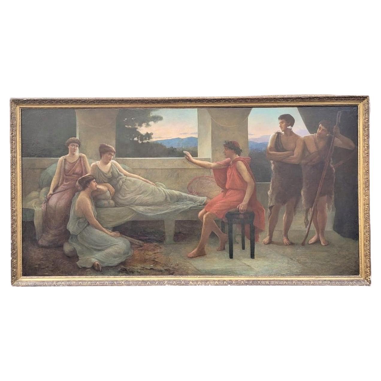 Large Neoclassical Oil on Canvas, "Young Emperor with Muses", 19th Century For Sale