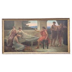 Large Neoclassical Oil on Canvas, "Young Emperor with Muses", 19th Century
