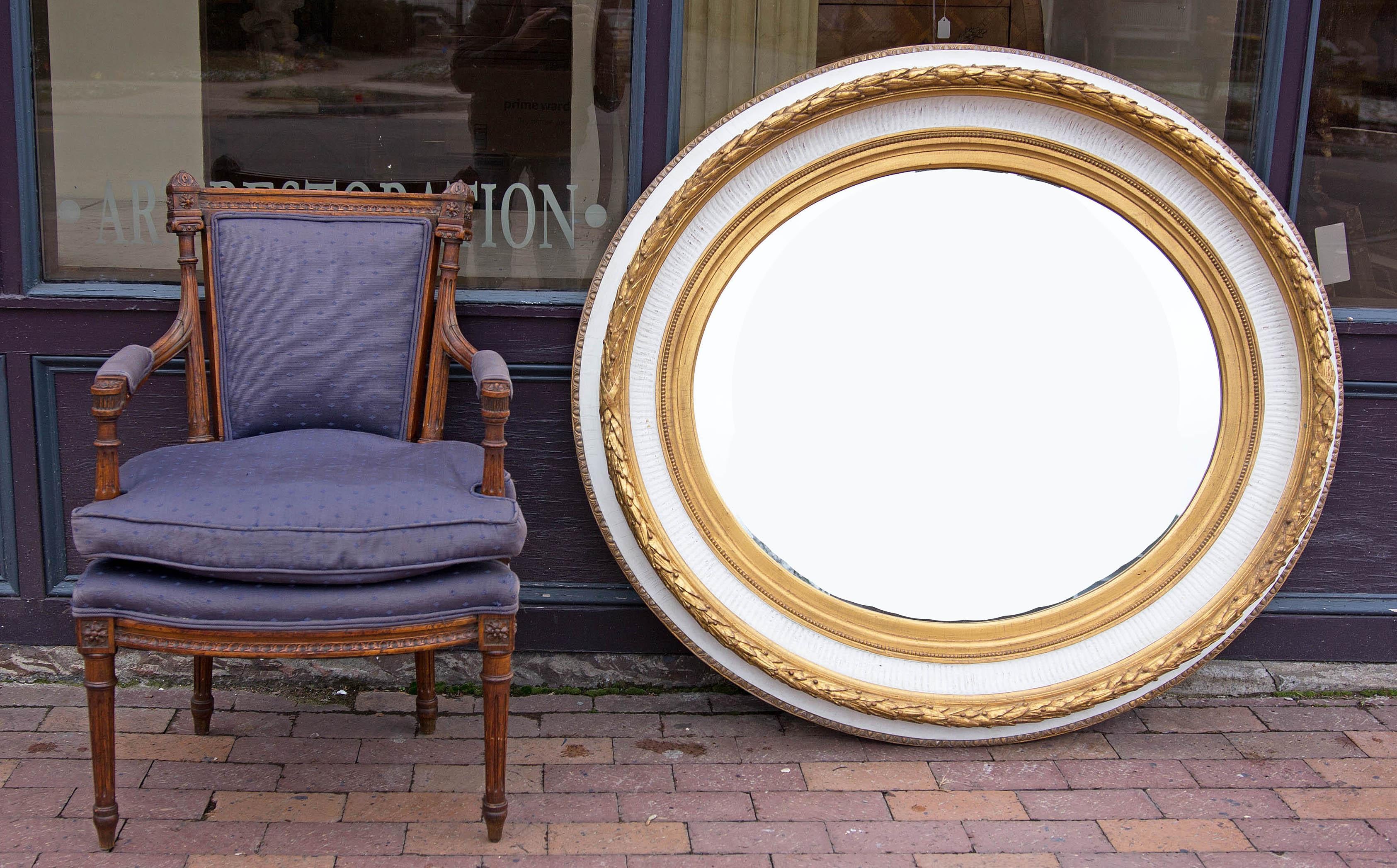 Composition Very Large Neoclassical Painted and Parcel-Gilt Mirror