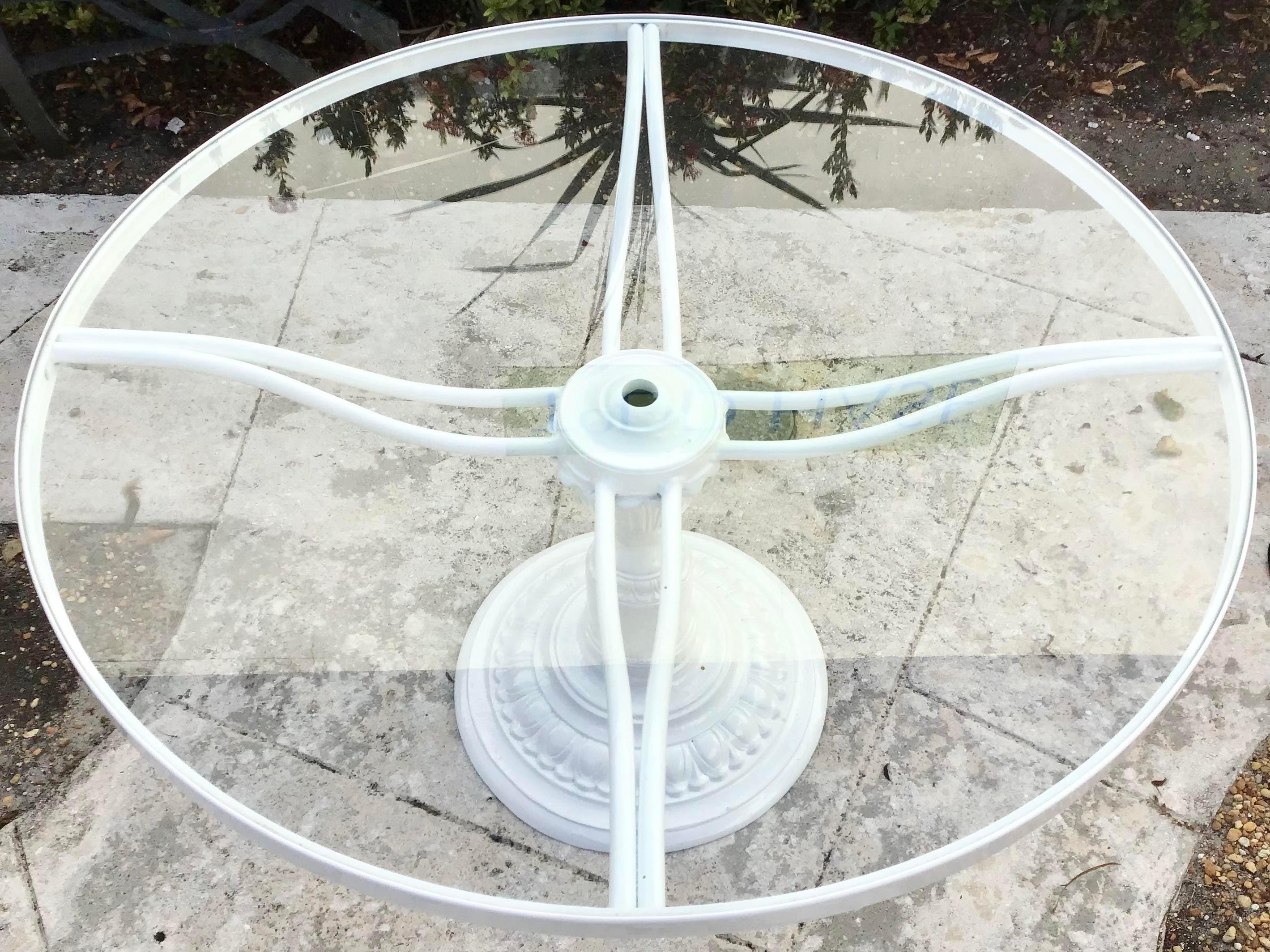 Mid-20th Century Large Neoclassical Patio Round Dining Table With Glass Surface
