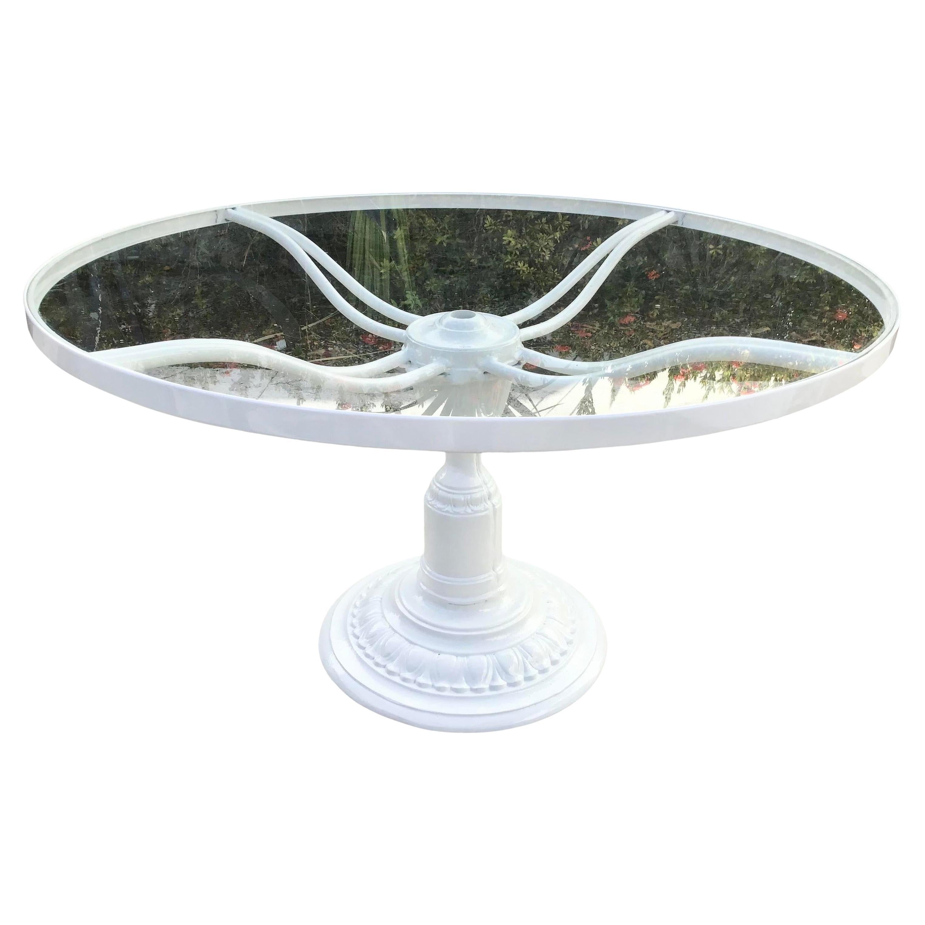 Large Neoclassical Patio Round Dining Table With Glass Surface