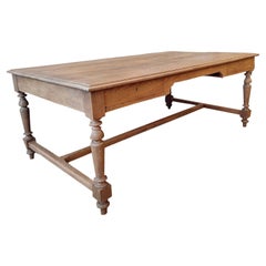 Large Neoclassical Solid Oak French Desk with 2 Drawers