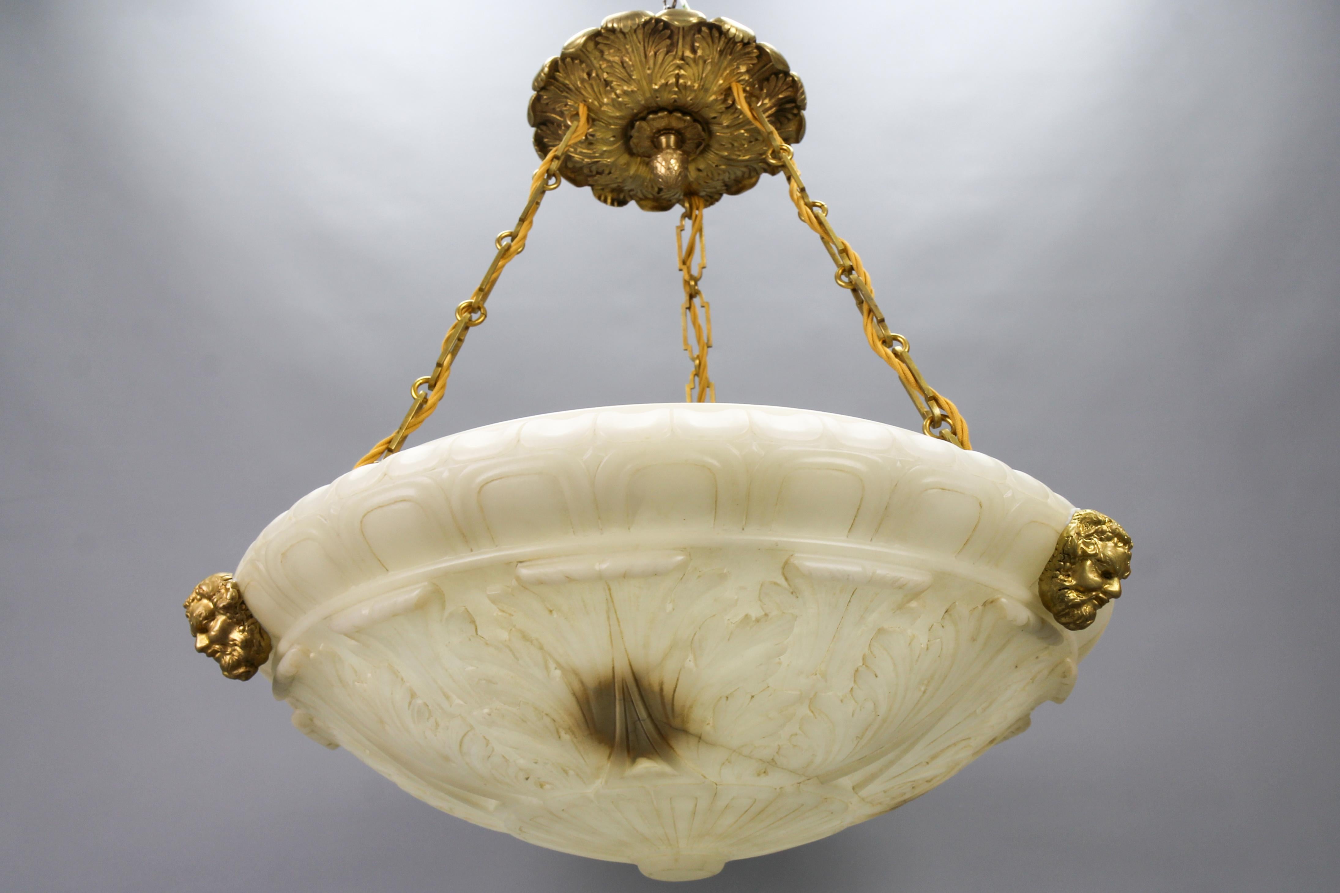 Large Neoclassical Style Alabaster and Bronze Pendant Light Fixture, ca. 1890 For Sale 3