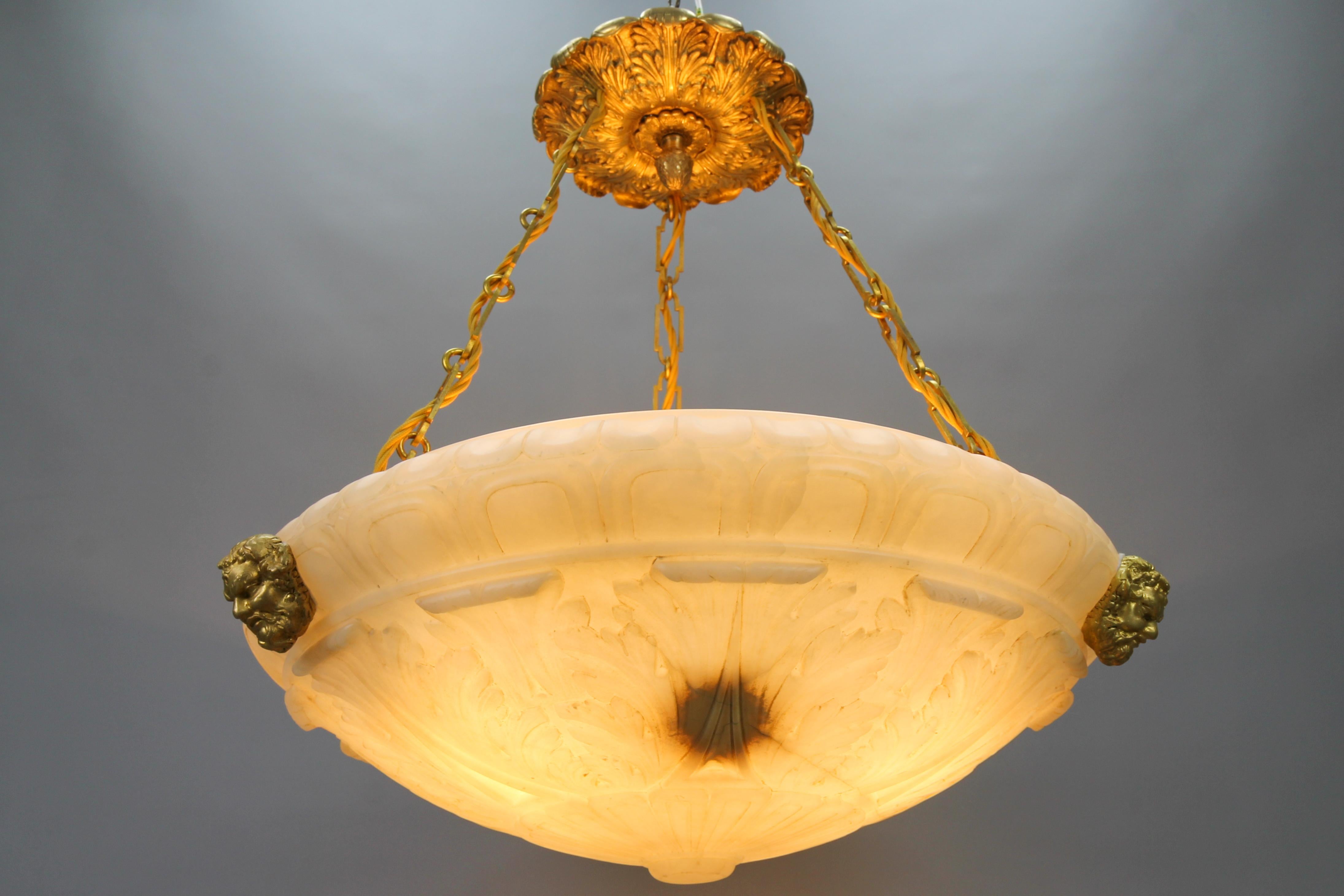 Large Neoclassical Style Alabaster and Bronze Pendant Light Fixture, ca. 1890 For Sale 4