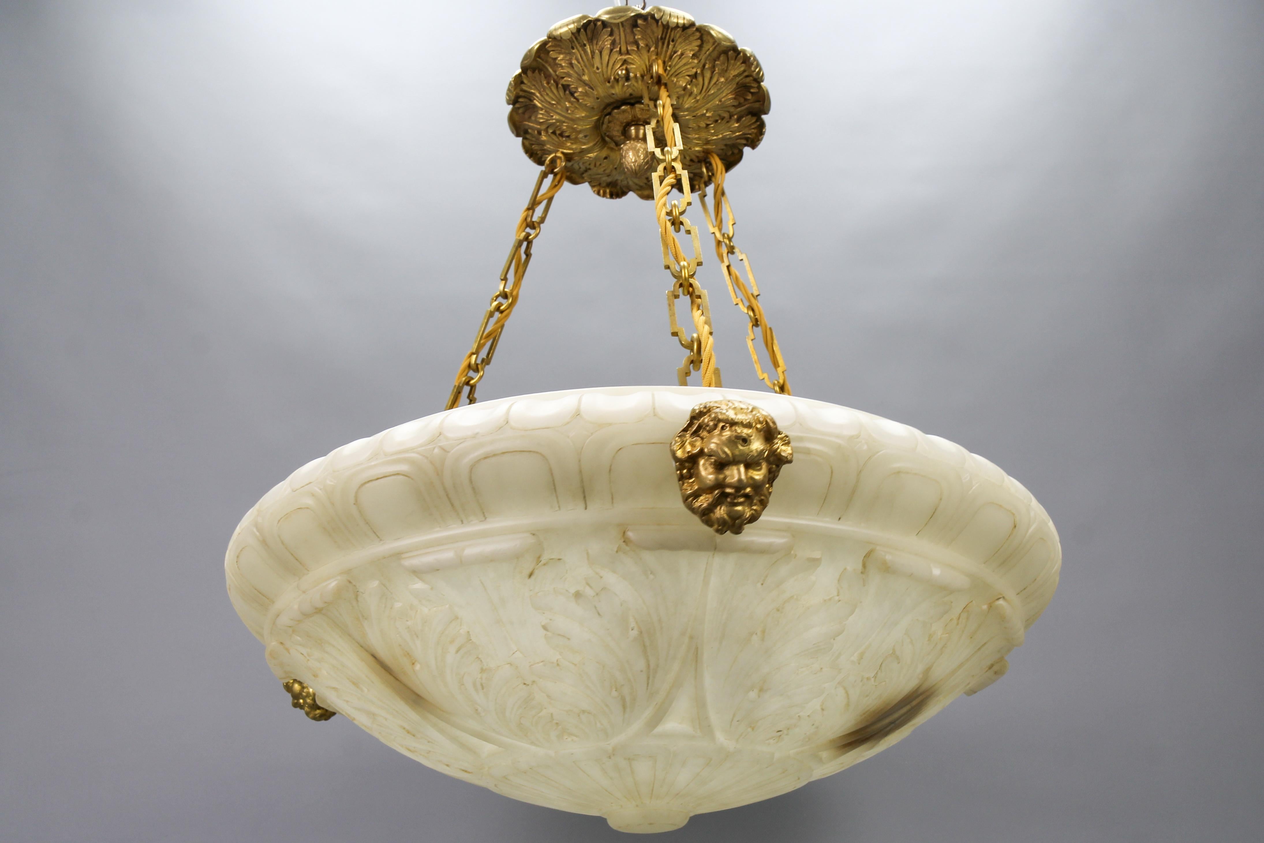 Large Neoclassical Style Alabaster and Bronze Pendant Light Fixture, ca. 1890 For Sale 6