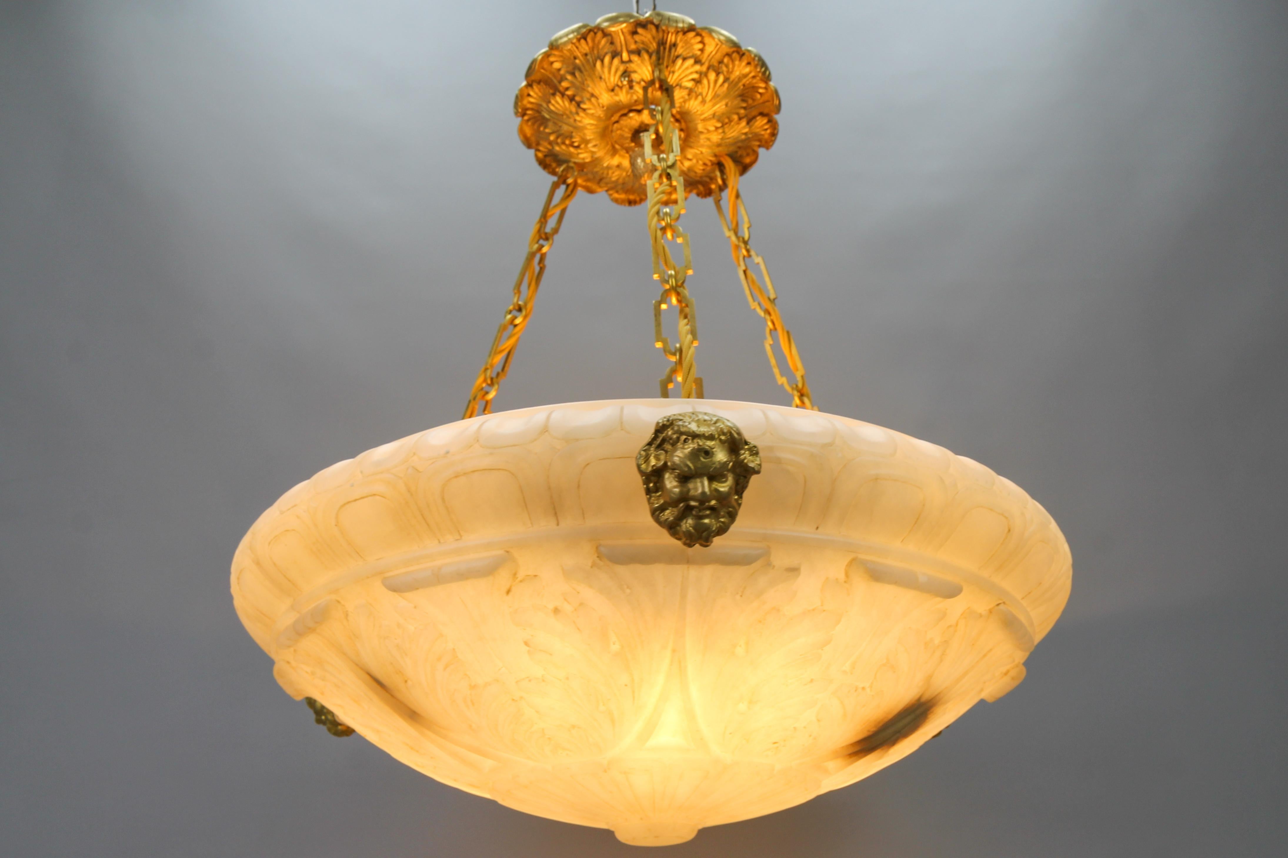 Large Neoclassical Style Alabaster and Bronze Pendant Light Fixture, ca. 1890 For Sale 7