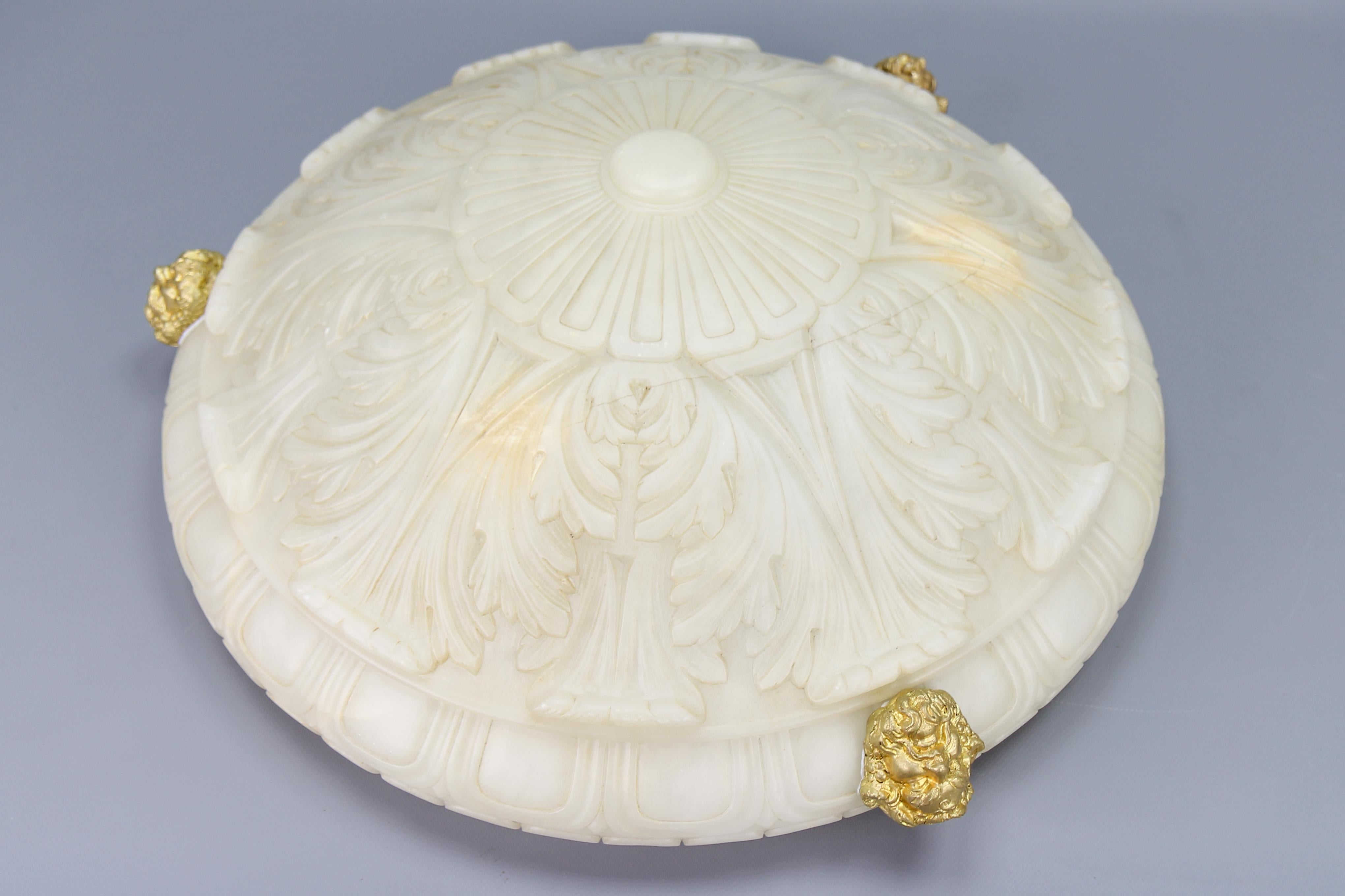 Large Neoclassical Style Alabaster and Bronze Pendant Light Fixture, ca. 1890 For Sale 8