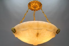 Large Neoclassical Style Alabaster and Bronze Pendant Light Fixture, ca. 1890