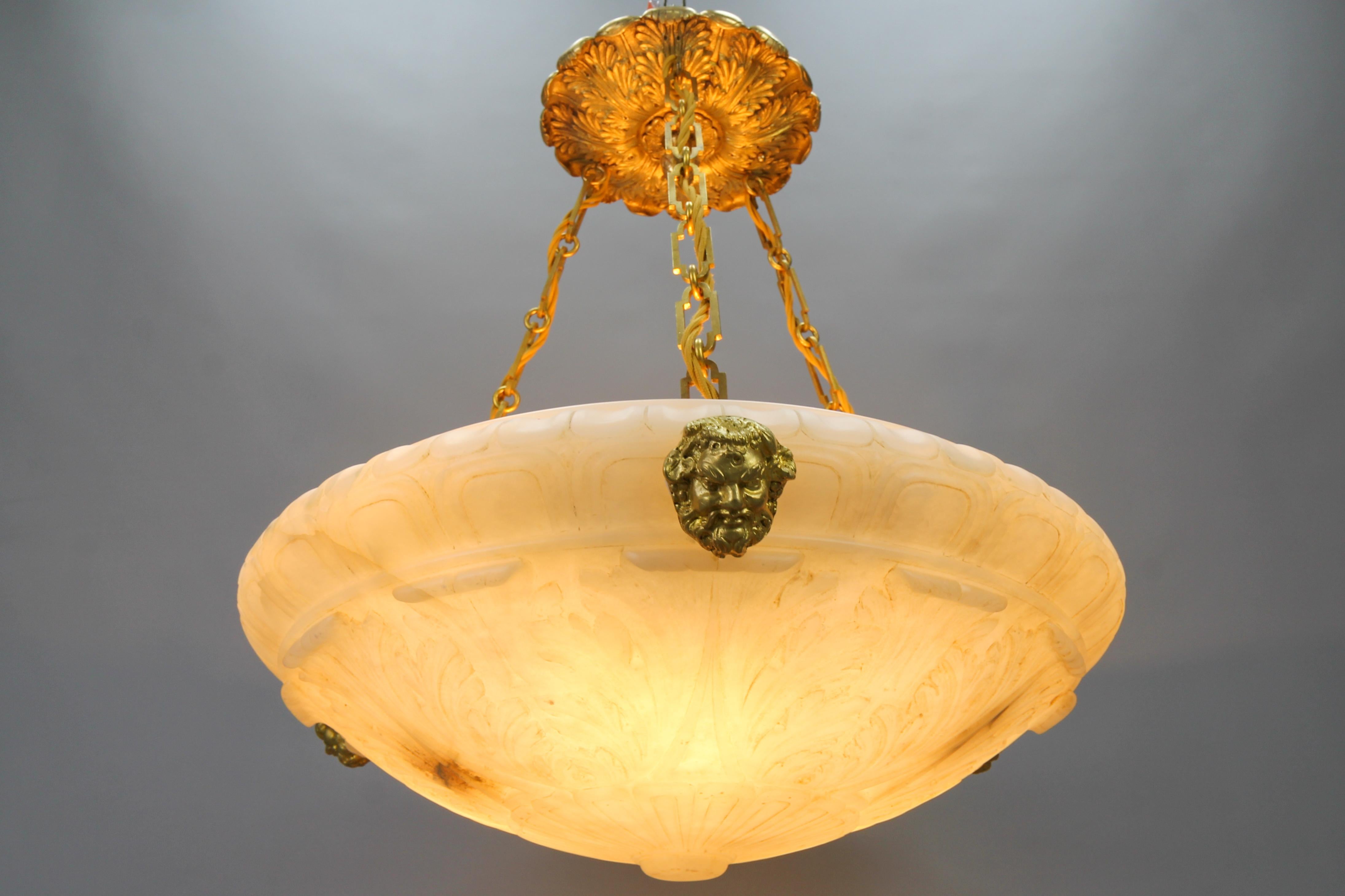 French Large Neoclassical Style Alabaster and Bronze Pendant Light Fixture, ca. 1890 For Sale