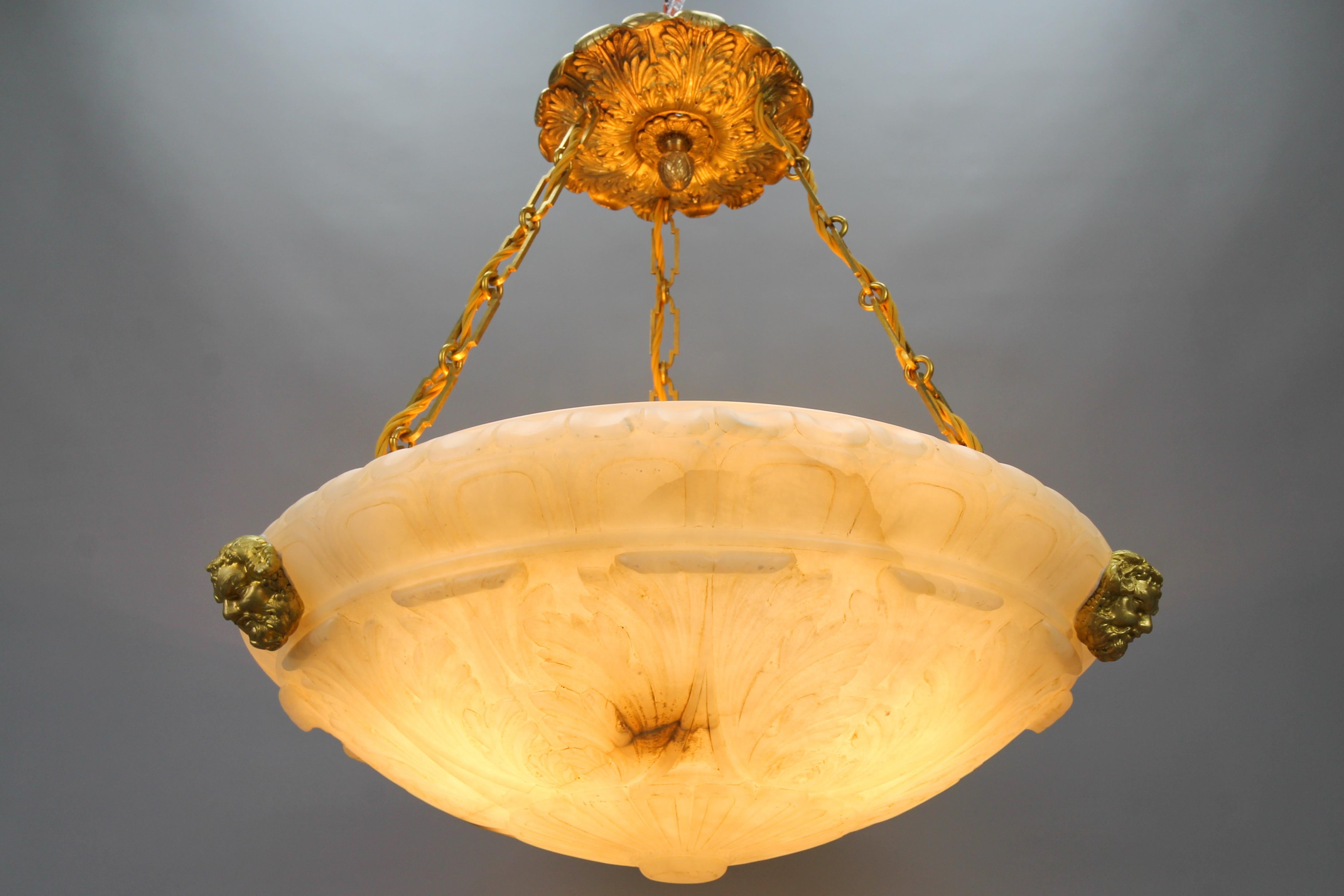 Late 19th Century Large Neoclassical Style Alabaster and Bronze Pendant Light Fixture, ca. 1890 For Sale