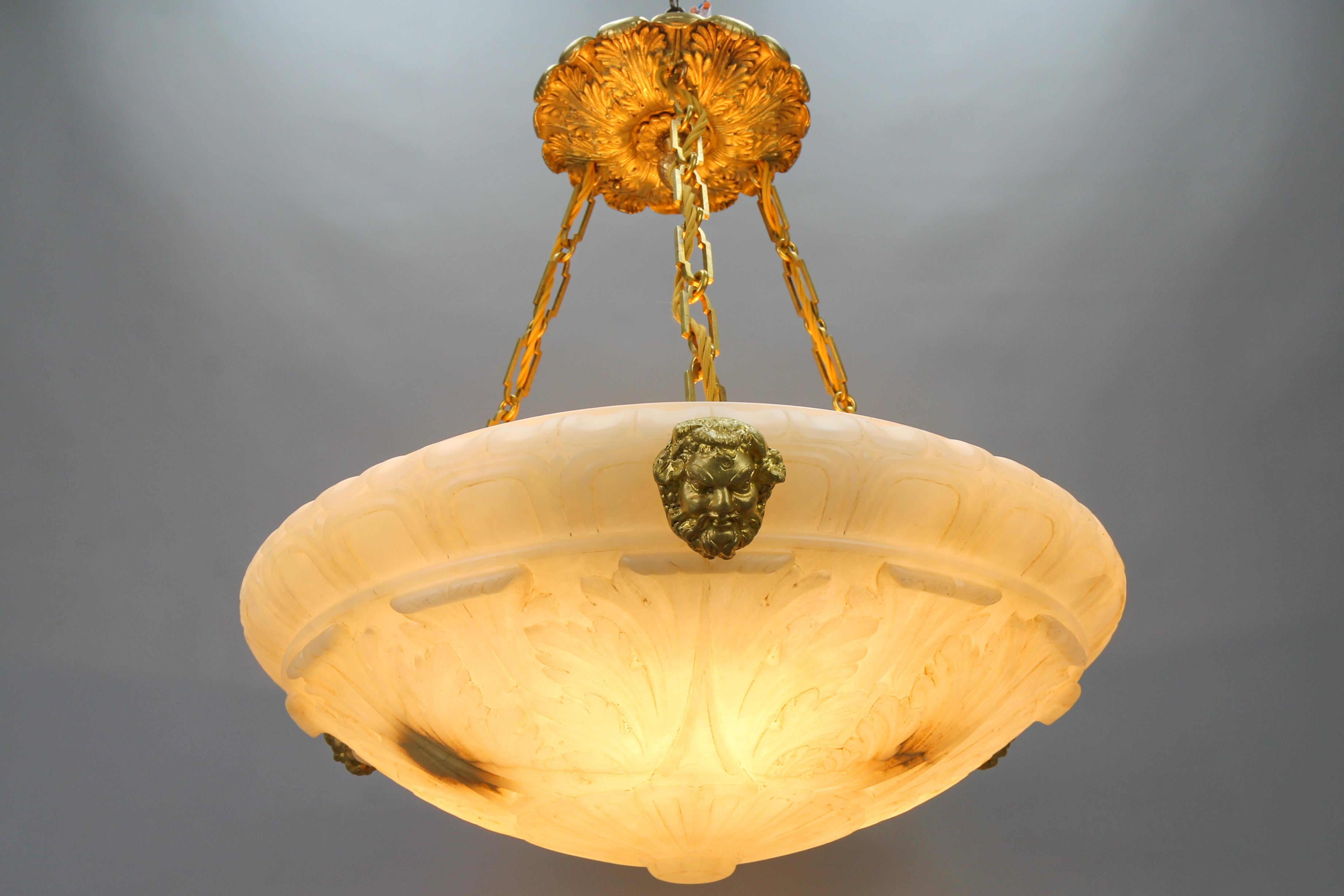 Large Neoclassical Style Alabaster and Bronze Pendant Light Fixture, ca. 1890 For Sale 2