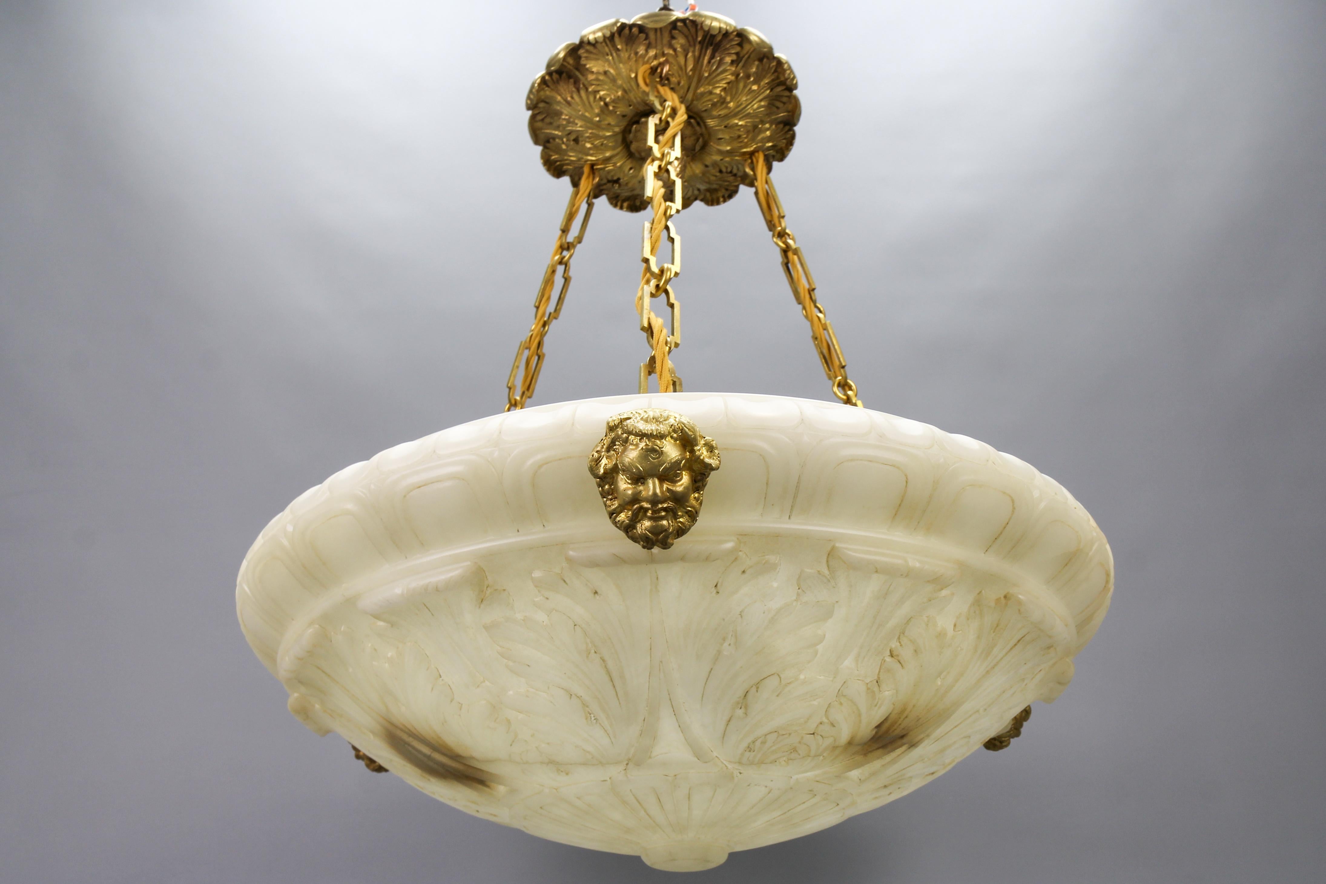 Large Neoclassical Style Alabaster and Bronze Pendant Light Fixture, ca. 1890 For Sale 3