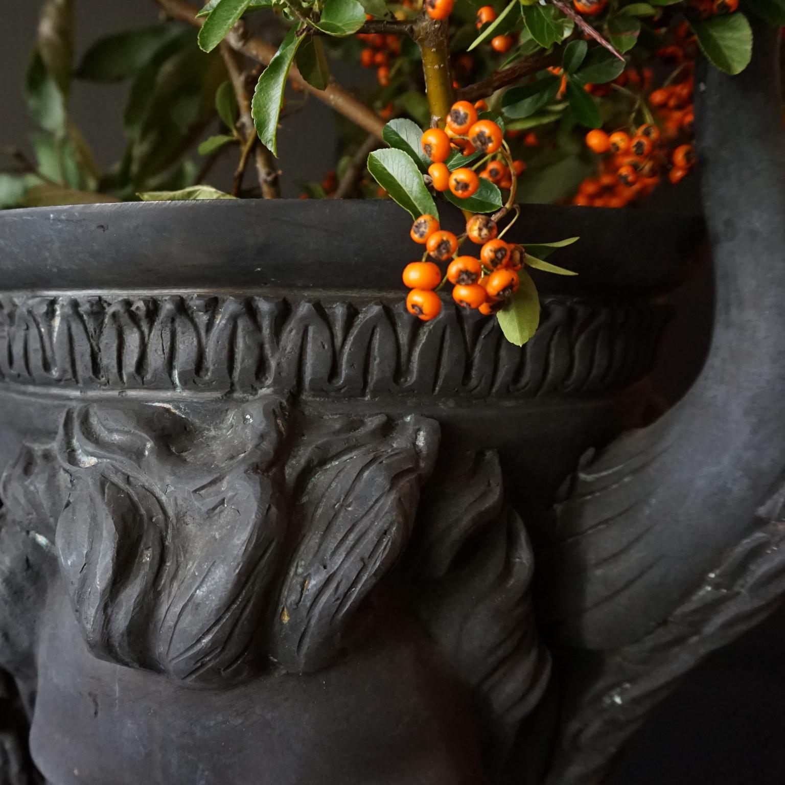Large Neoclassical Style Blackened Jardiniere Faun Sater Faces and Swan Torso's For Sale 4