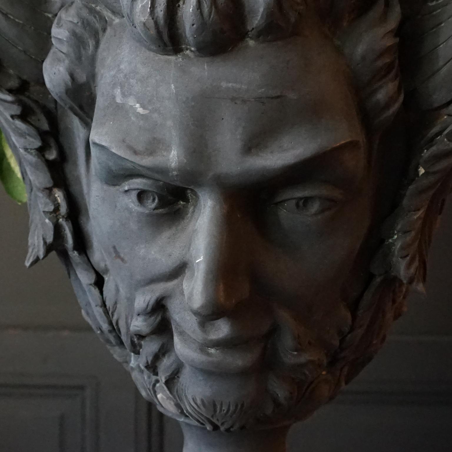 Large Neoclassical Style Blackened Jardiniere Faun Sater Faces and Swan Torso's 5