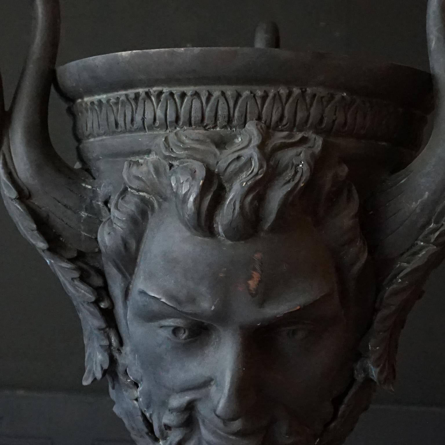 Large Neoclassical Style Blackened Jardiniere Faun Sater Faces and Swan Torso's 11
