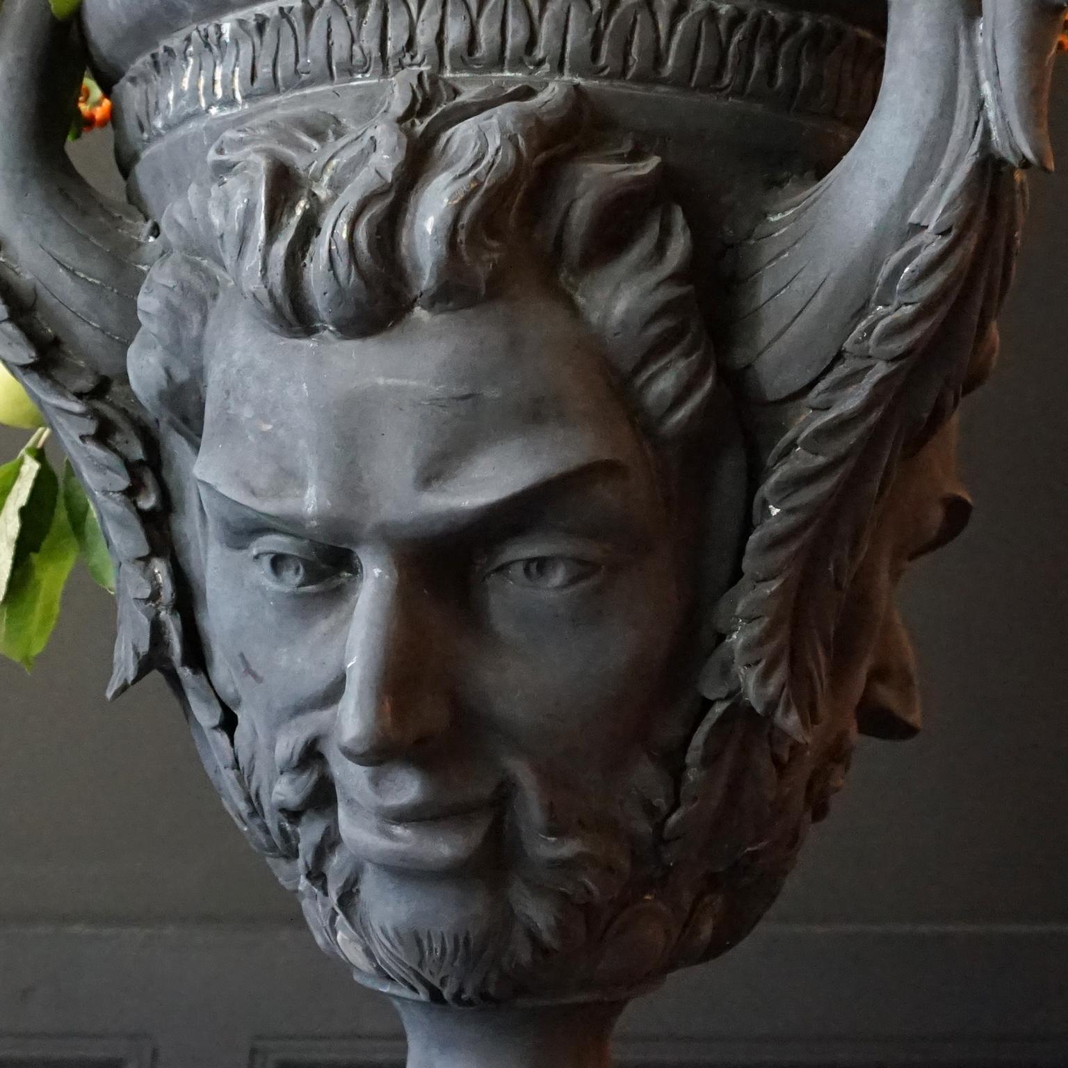 Large Neoclassical Style Blackened Jardiniere Faun Sater Faces and Swan Torso's For Sale 1